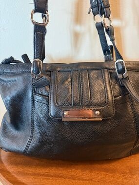 The Sak Black Pebbled Leather Shoulder Bag with Silver Hardware